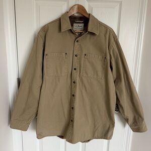 L.L. Bean Men's Flannel Lined Chore Snap Up Shirt Shacket Jacket Tan Size L